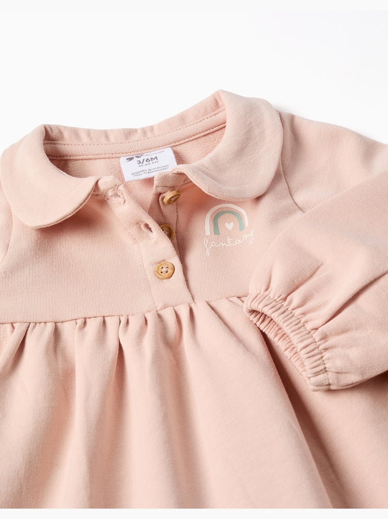 Abito in cotone a maniche lunghe a sbuffo con stampa Rosa chiaro - Kiabi