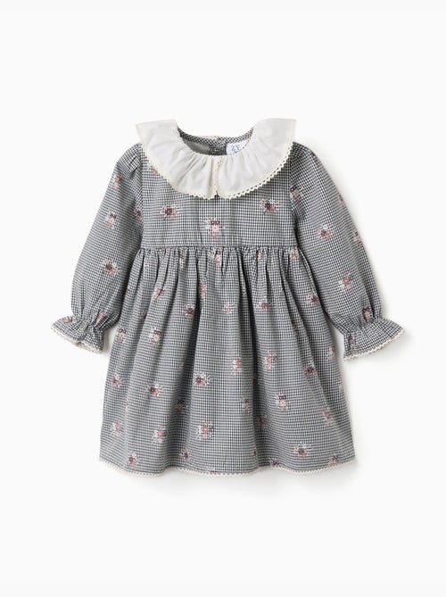 Abito in cotone a quadretti con stampa floreale - Kiabi