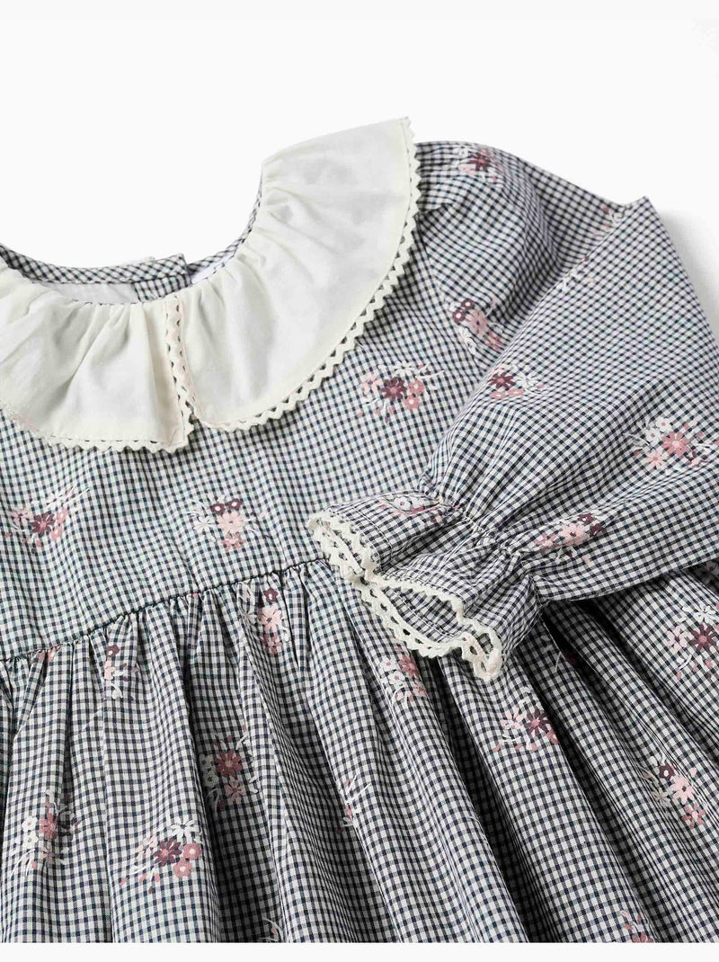 Abito in cotone a quadretti con stampa floreale Blu scuro - Kiabi