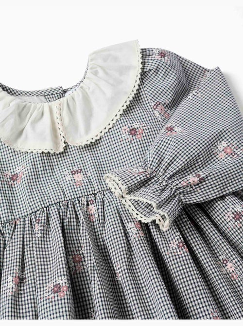 Abito in cotone a quadretti con stampa floreale - Kiabi