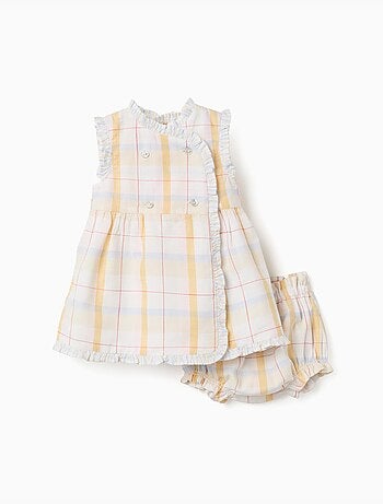 Abito in cotone a quadri + bloomers B&S