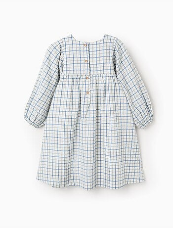 Abito in cotone a quadri con maniche a sbuffo