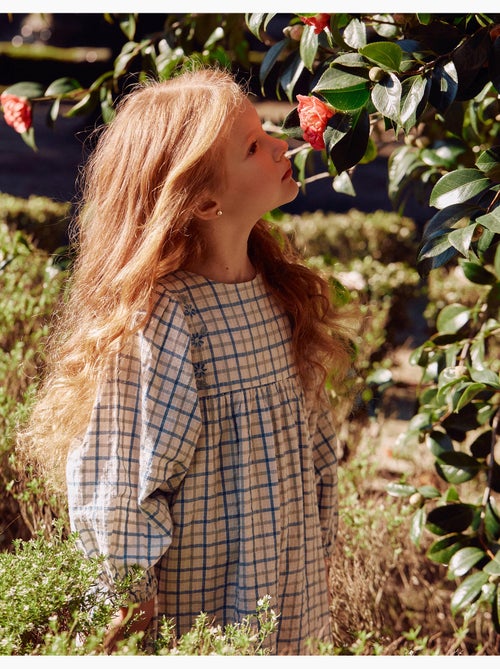 Abito in cotone a quadri con maniche a sbuffo - Kiabi