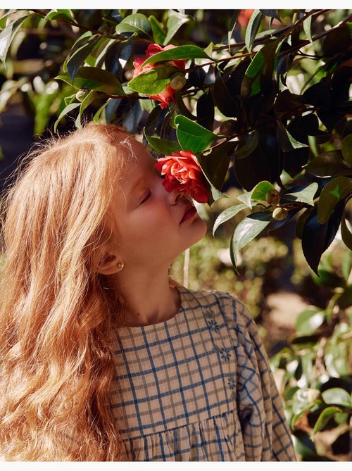 Abito in cotone a quadri con maniche a sbuffo - Kiabi