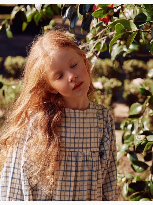 Abito in cotone a quadri con maniche a sbuffo - Kiabi
