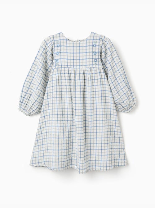 Abito in cotone a quadri con maniche a sbuffo - Kiabi