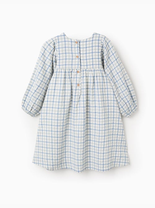 Abito in cotone a quadri con maniche a sbuffo - Kiabi