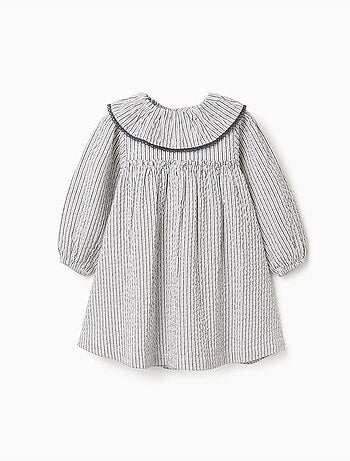 Abito in cotone a righe con colletto arricciato b&s