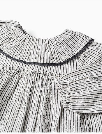Abito in cotone a righe con colletto arricciato b&s