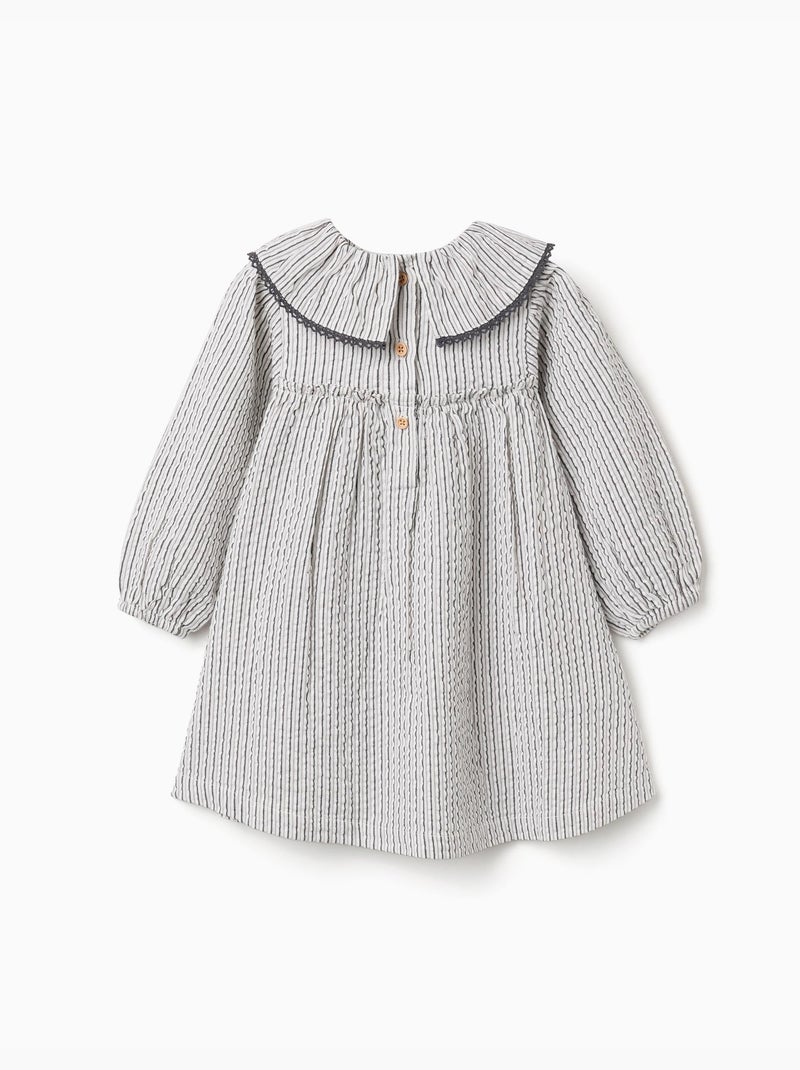 Abito in cotone a righe con colletto arricciato b&s Bianco - Kiabi