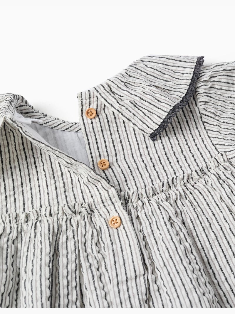 Abito in cotone a righe con colletto arricciato b&s Bianco - Kiabi