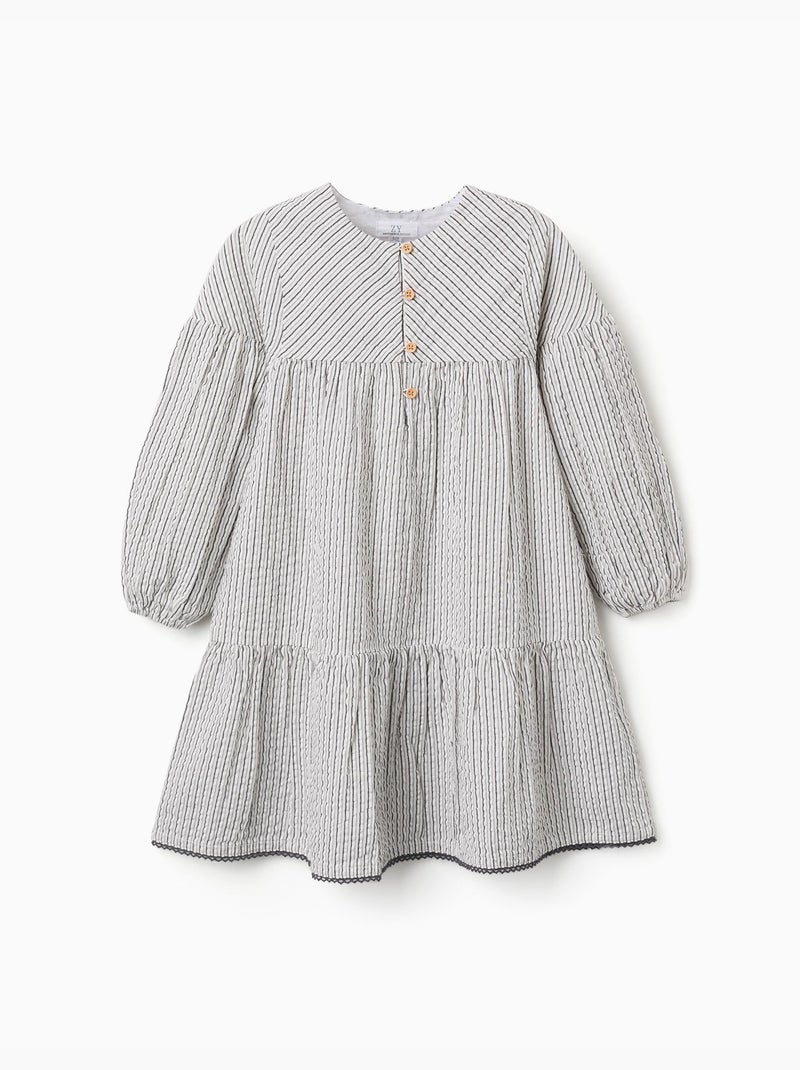 Abito in cotone a righe con maniche a sbuffo b&s Bianco - Kiabi