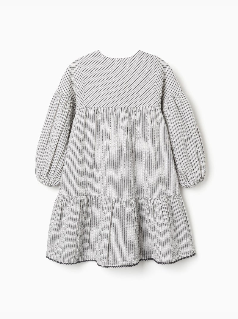 Abito in cotone a righe con maniche a sbuffo b&s Bianco - Kiabi