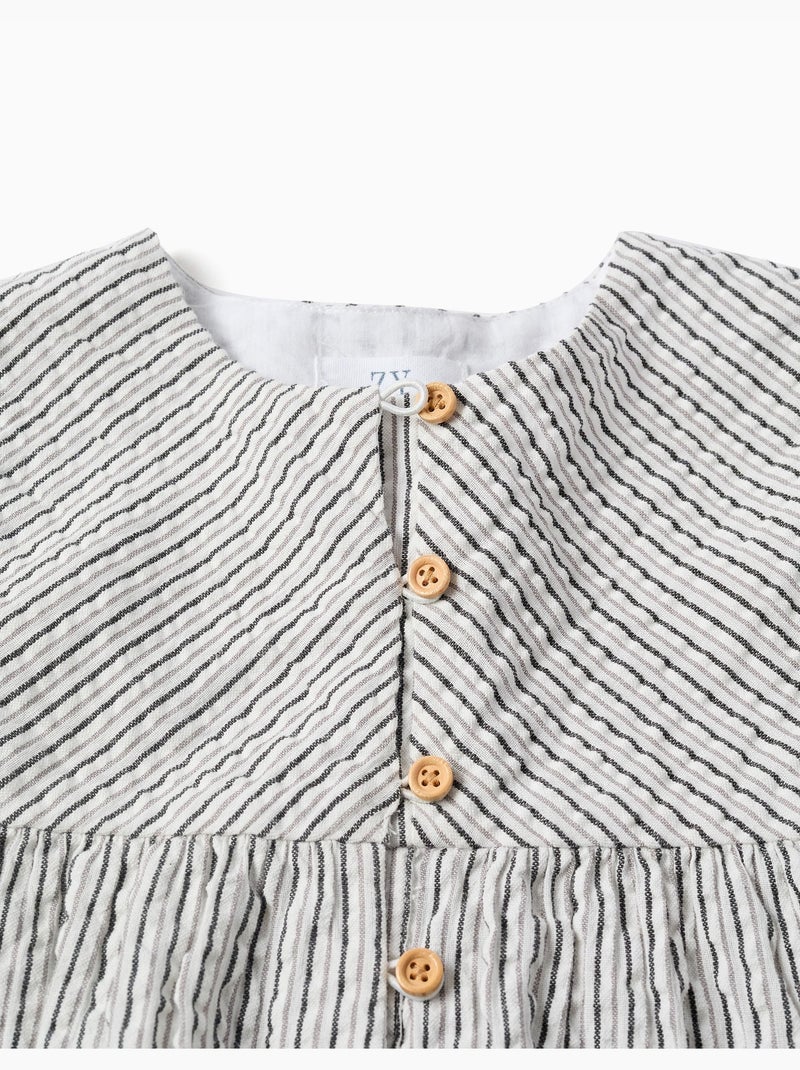 Abito in cotone a righe con maniche a sbuffo b&s Bianco - Kiabi