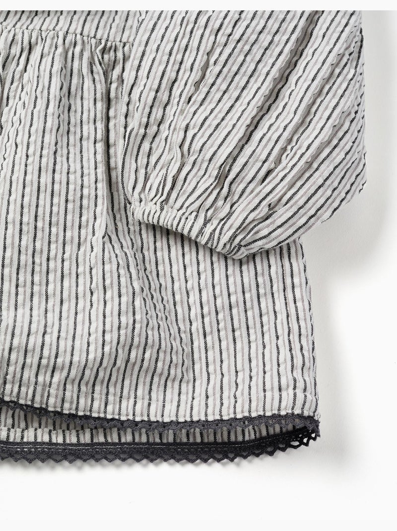 Abito in cotone a righe con maniche a sbuffo b&s Bianco - Kiabi
