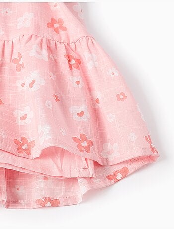 Abito in cotone a trapezio con motivo floreale e volant