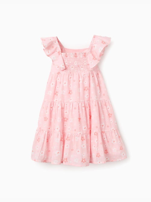 Abito in cotone a trapezio con motivo floreale e volant - Kiabi