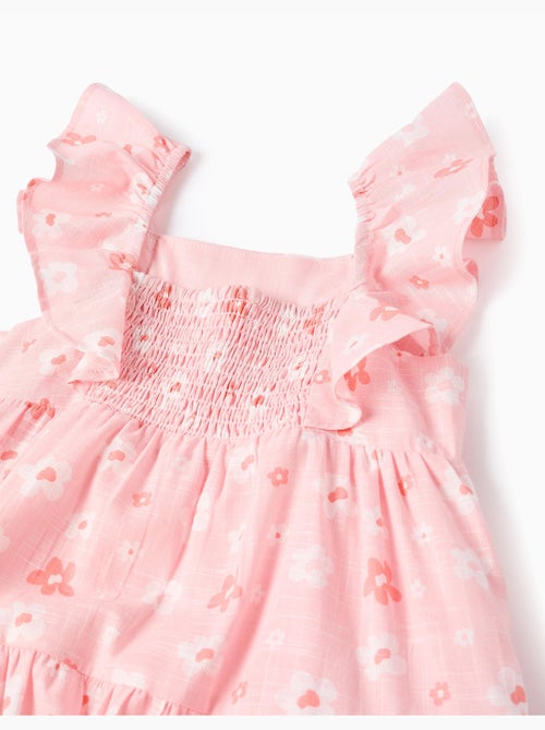 Abito in cotone a trapezio con motivo floreale e volant - Kiabi