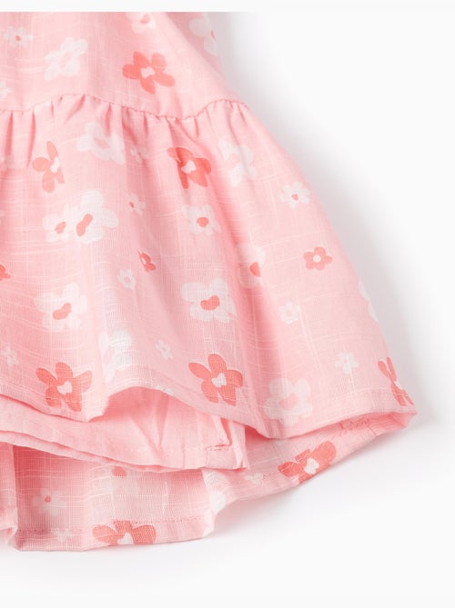 Abito in cotone a trapezio con motivo floreale e volant - Kiabi