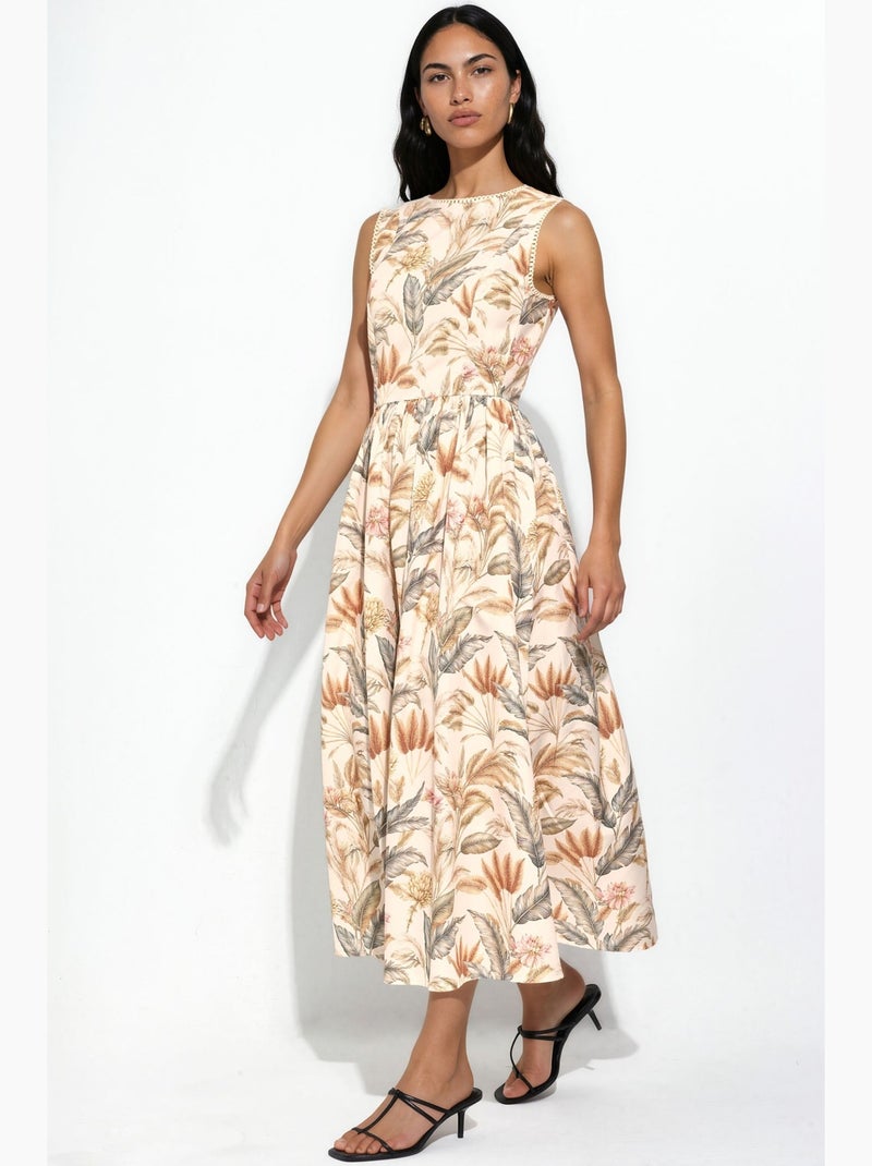 Abito in cotone con dettaglio in pizzo hiccup Crema - Kiabi