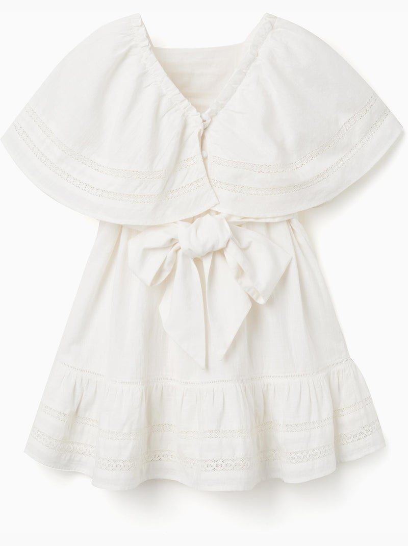Abito in cotone con maniche a mantella e cintura Bianco - Kiabi