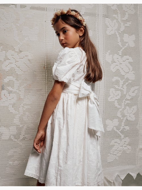 Abito in cotone con maniche a palloncino e cintura - Kiabi