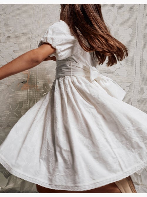 Abito in cotone con maniche a palloncino e cintura - Kiabi