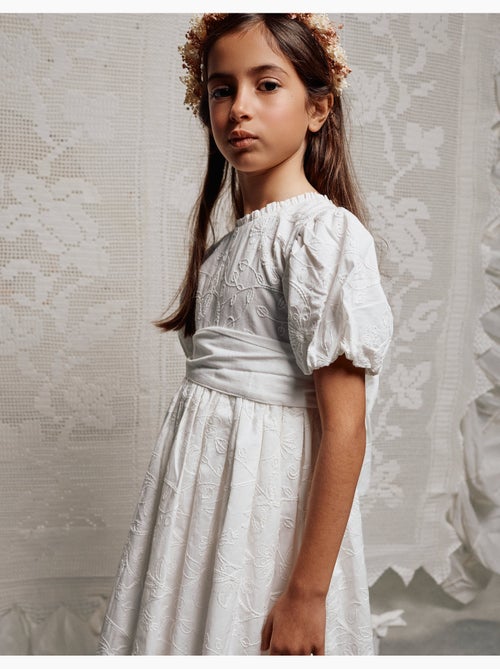 Abito in cotone con maniche a palloncino e cintura - Kiabi