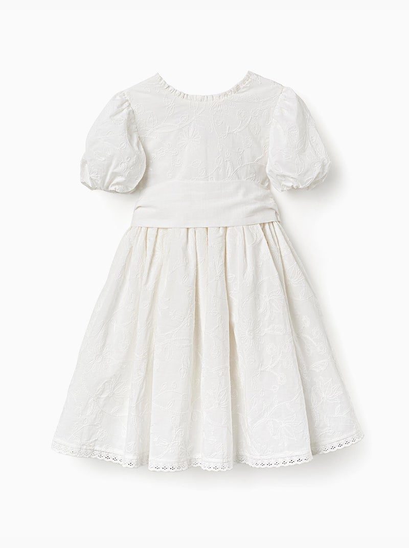 Abito in cotone con maniche a palloncino e cintura Bianco - Kiabi