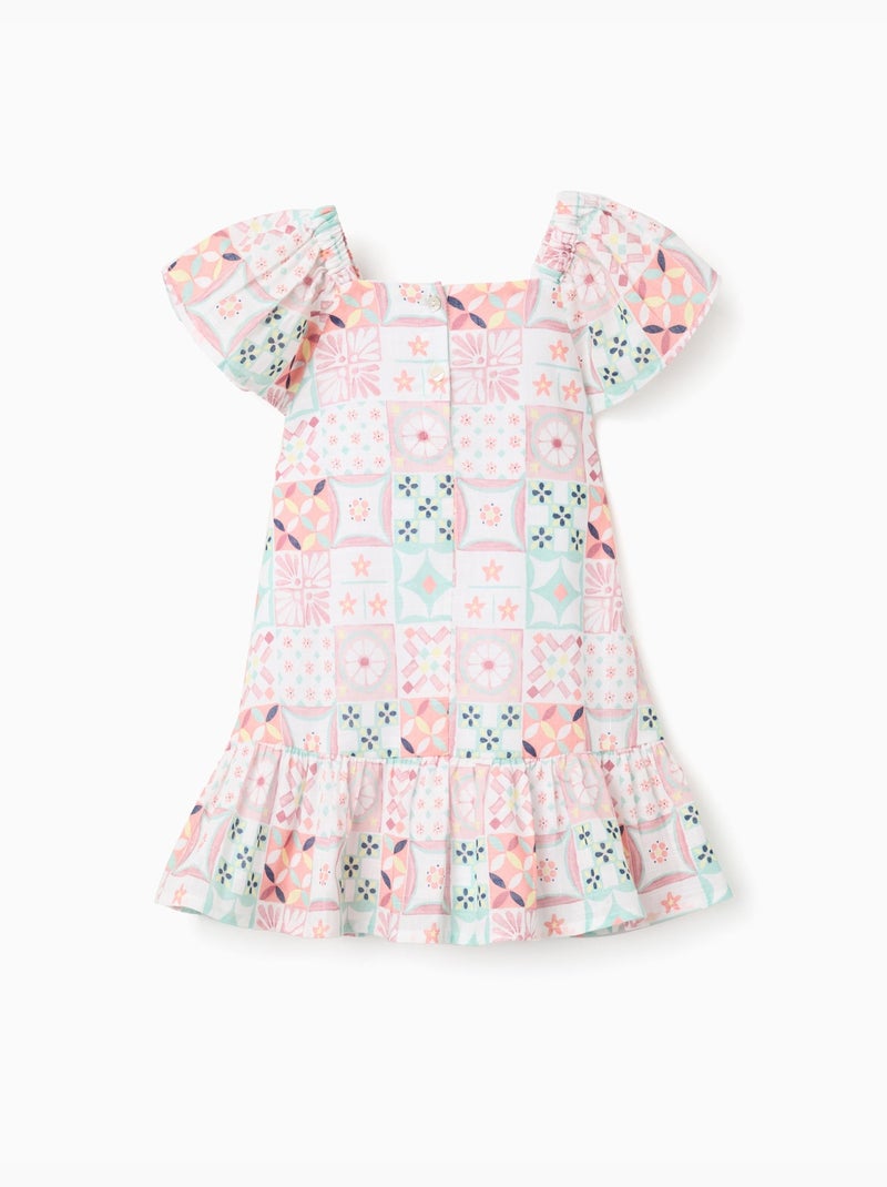 Abito in cotone con motivo a piastrelle Bianco - Kiabi