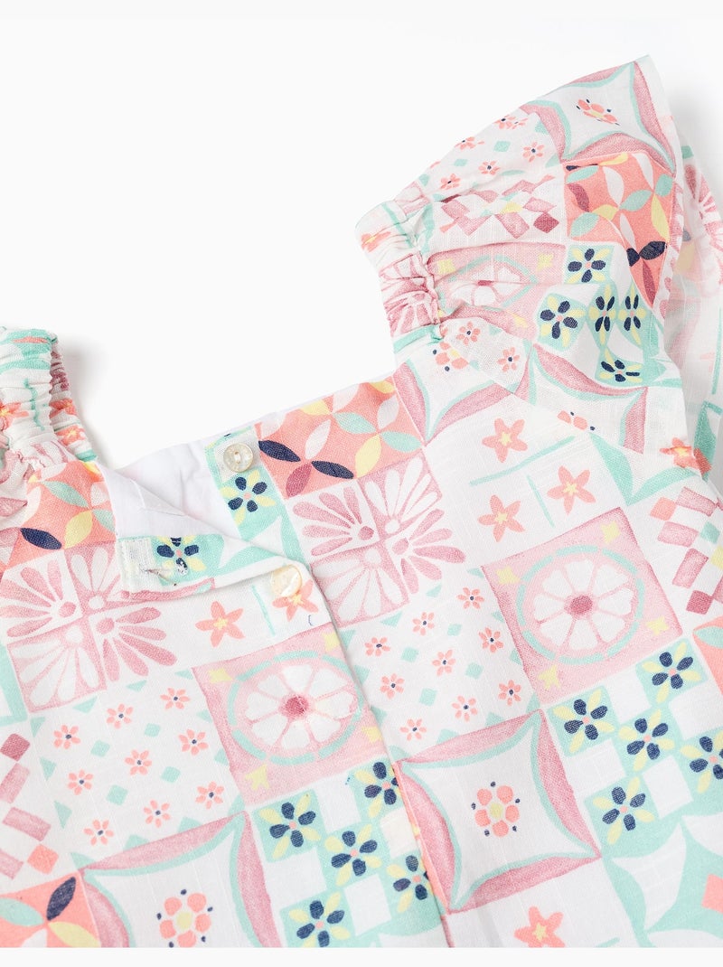 Abito in cotone con motivo a piastrelle Bianco - Kiabi