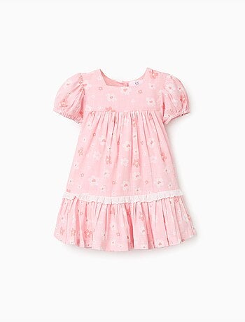 Abito in cotone con motivo floreale e maniche a palloncino