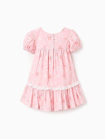 Abito in cotone con motivo floreale e maniche a palloncino