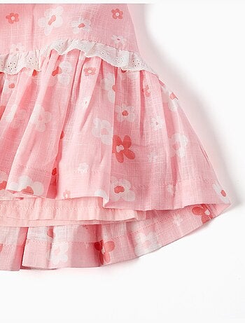 Abito in cotone con motivo floreale e maniche a palloncino