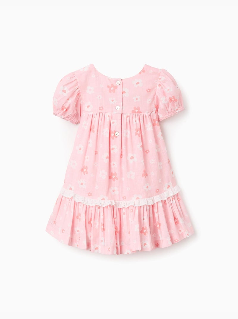 Abito in cotone con motivo floreale e maniche a palloncino Rosa chiaro - Kiabi