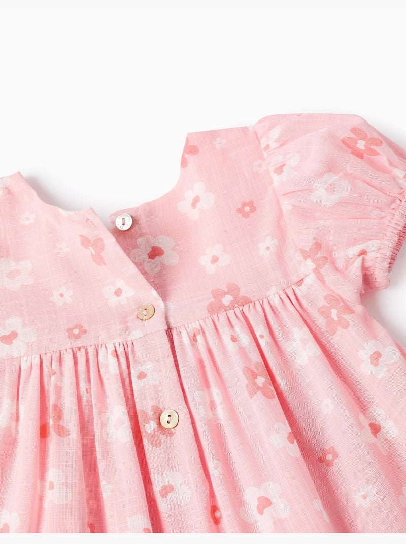 Abito in cotone con motivo floreale e maniche a palloncino Rosa chiaro - Kiabi