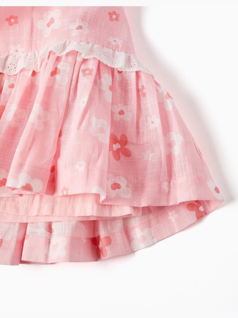 Abito in cotone con motivo floreale e maniche a palloncino Rosa chiaro - Kiabi