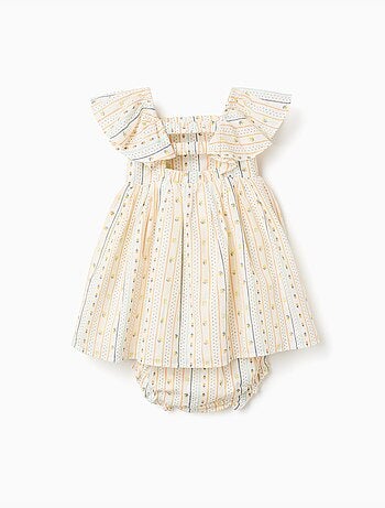 Abito in cotone con motivo floreale e volant