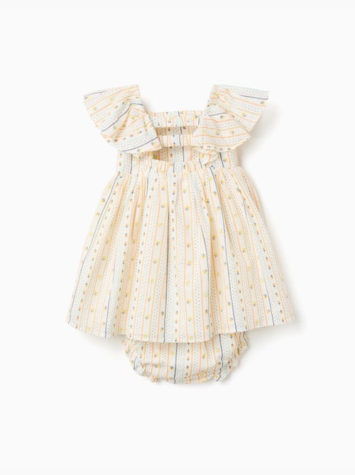 Abito in cotone con motivo floreale e volant - Kiabi