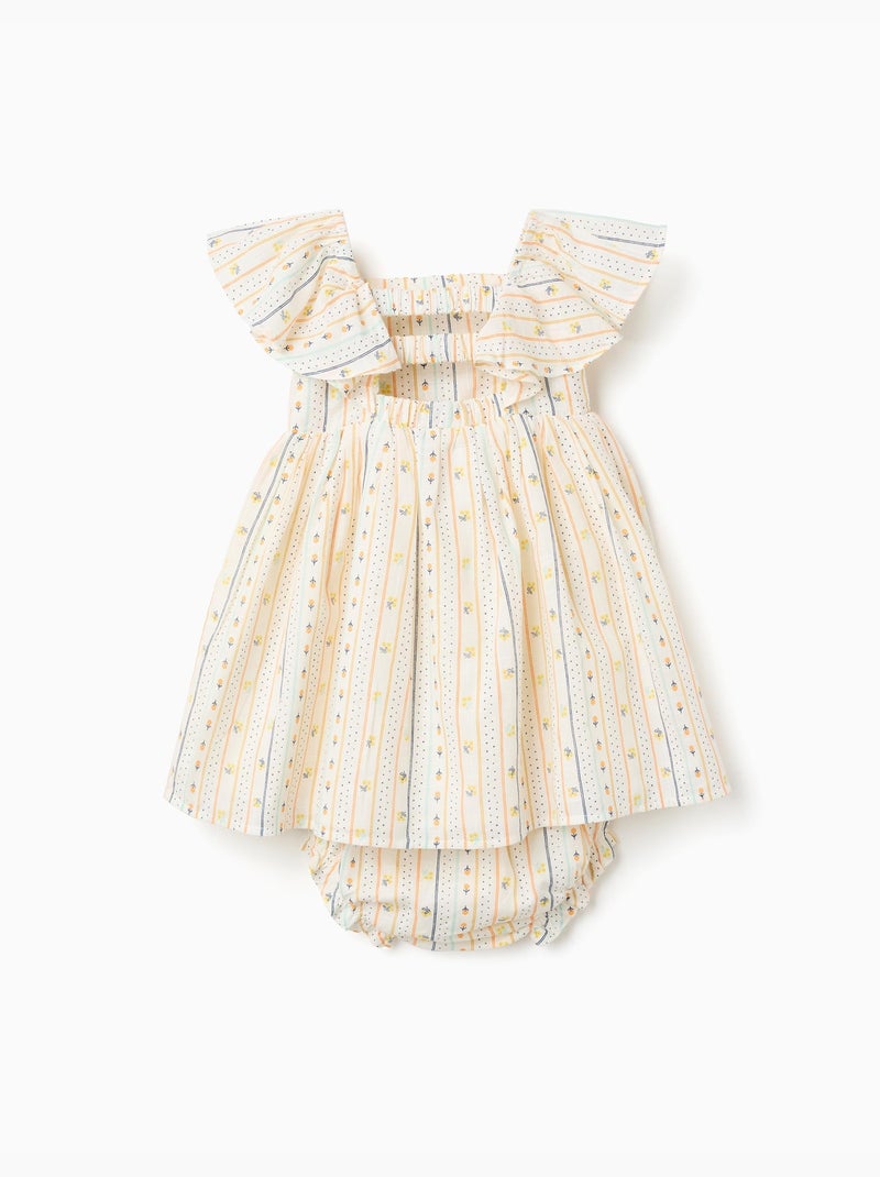 Abito in cotone con motivo floreale e volant Beige chiaro - Kiabi