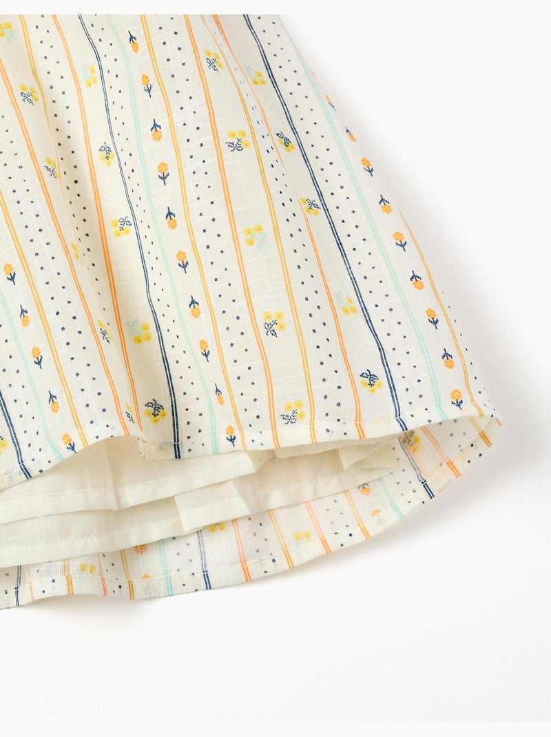 Abito in cotone con motivo floreale e volant Beige chiaro - Kiabi