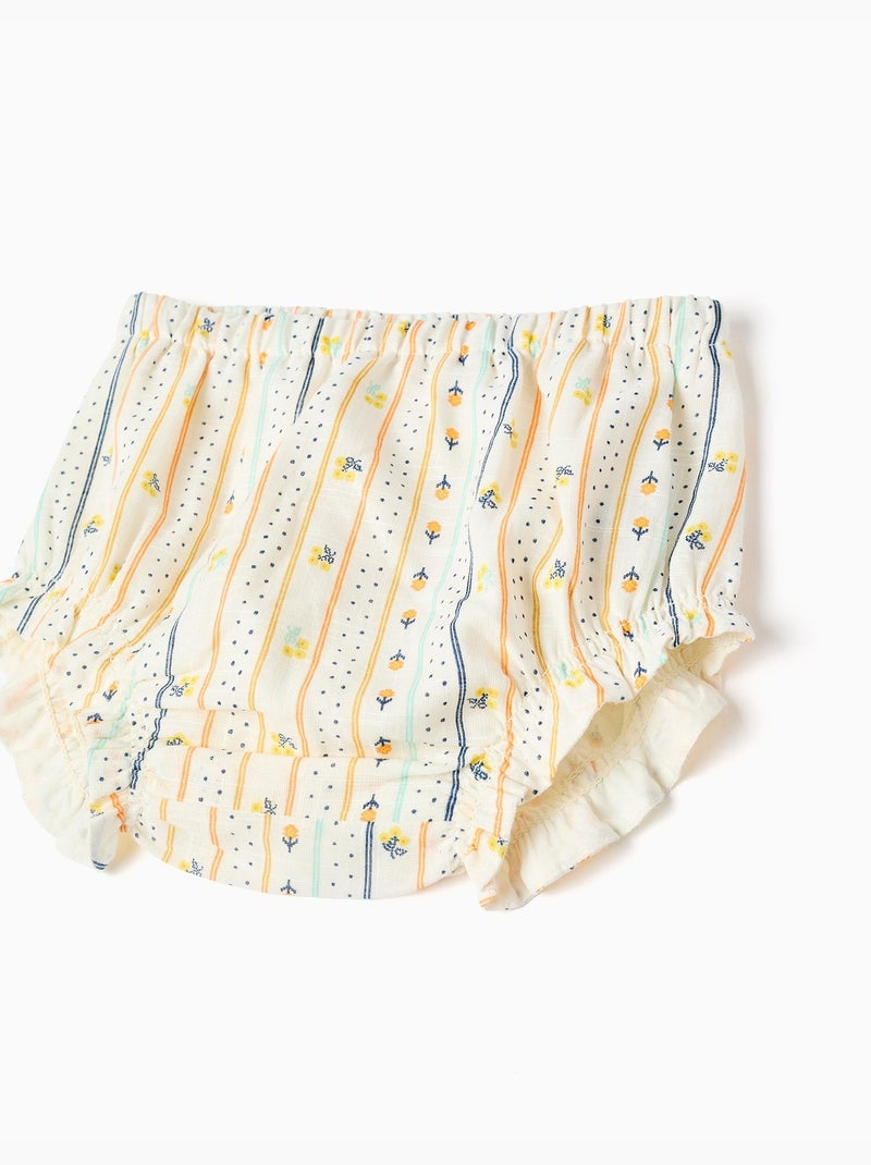 Abito in cotone con motivo floreale e volant Beige chiaro - Kiabi
