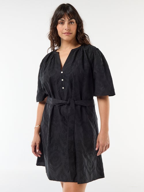 Abito in cotone con ricami sangallo - Kiabi