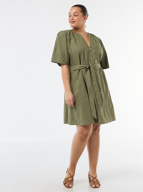 Abito in cotone con ricami sangallo - Kiabi