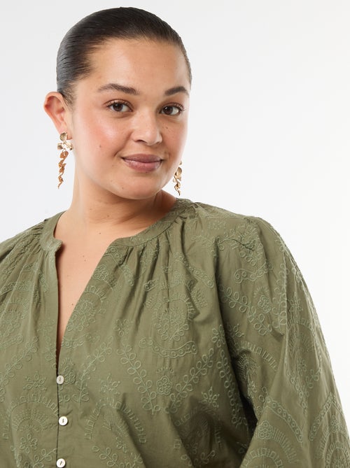 Abito in cotone con ricami sangallo - Kiabi