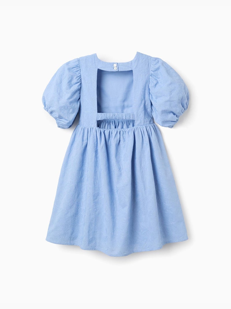 Abito in cotone con ricamo e maniche a palloncino Blu chiaro - Kiabi