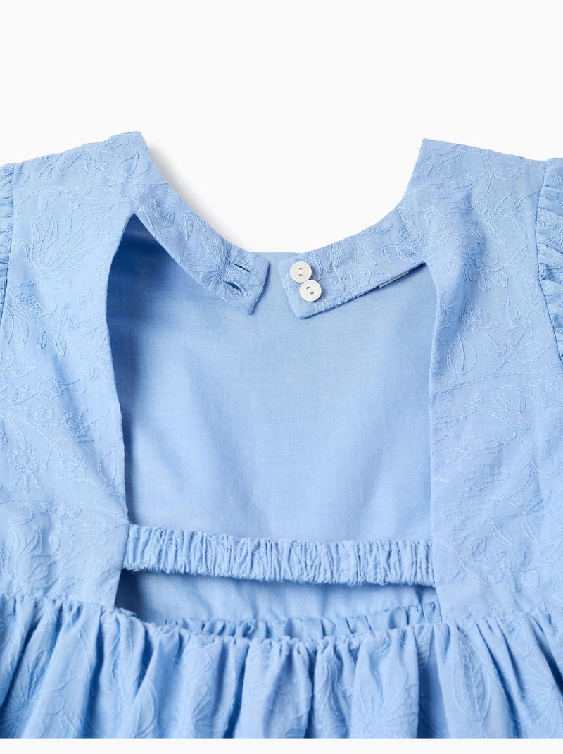 Abito in cotone con ricamo e maniche a palloncino Blu chiaro - Kiabi