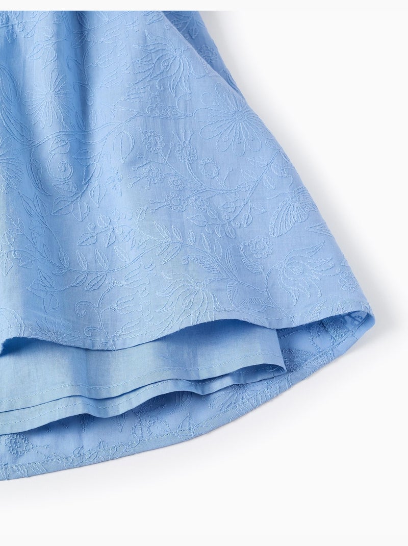 Abito in cotone con ricamo e maniche a palloncino Blu chiaro - Kiabi
