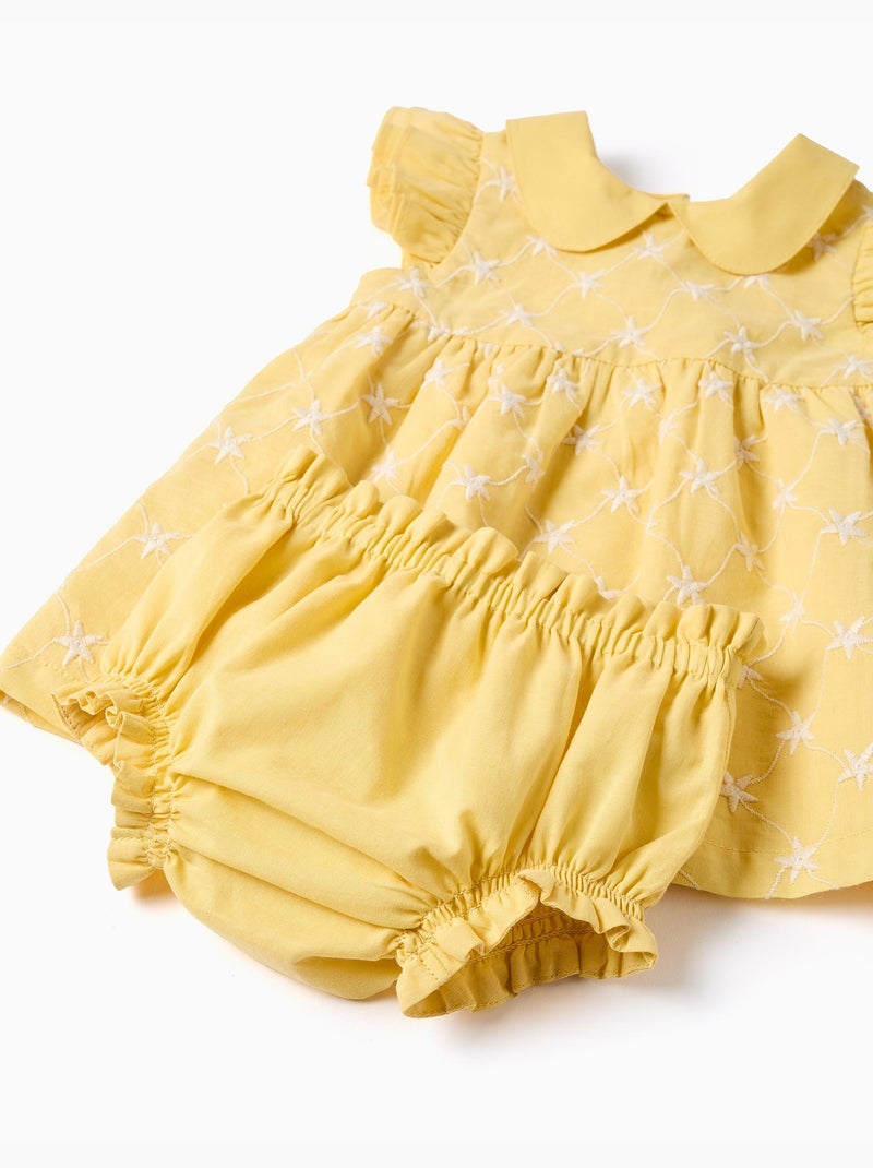 Abito in cotone con ricamo e volant B&S Giallo chiaro - Kiabi
