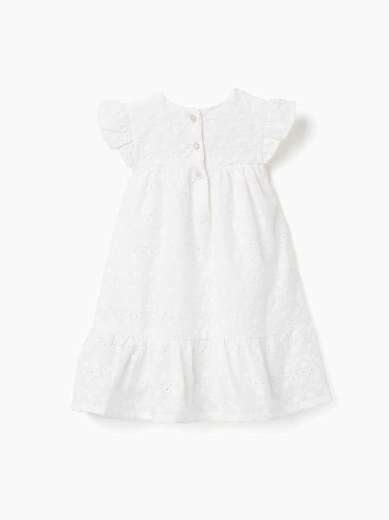 Abito in cotone con ricamo inglese e volant Bianco - Kiabi